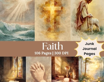 Faith Paper Junk Journal Page, Christian Ephemera Scripture Journaling, Faith Base Printable Christianity Collage Bible Scripture Pages