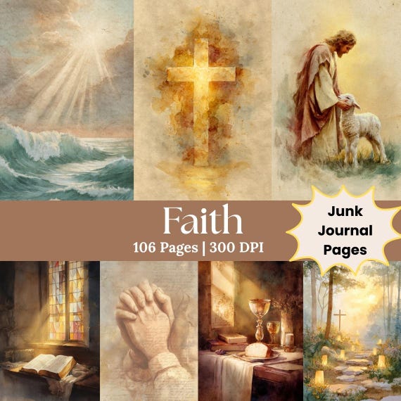 Faith Paper Junk Journal Page, Christian Ephemera Scripture Journaling, Faith Base Printable Christianity Collage Bible Scripture Pages