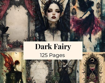 Dark Fairy Junk Journal Kit, Gothic Fairy Fantasy Paper, Dark Forest Fairytale Journal Printable Ephemera