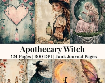 Apotheker Junk Journal Kit, Mystic Potion Seiten, Antike Kräuterkunde Botanische Papiere, Vintage Hexe Ephemera Collage