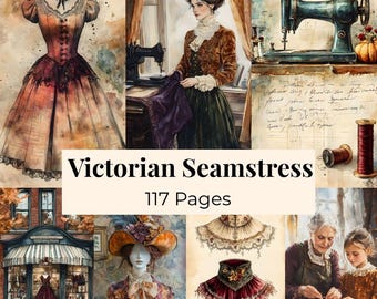 Victorian Seamstress Junk Journal Pages, Vintage Sewing Ephemera Seamstress Paper Kit, Sewing Pages, Victorian Printable