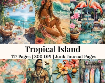 Tropisches Junk Journal Kit Flamingo Druckbare Ozean Ephemera Strand Scrapbook Seiten Exotischer Sommer Journal Printables