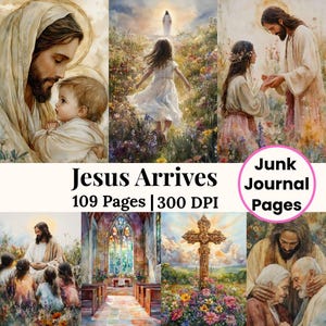 Jesus Faith Junk Journal, Christian Printable Bible Journaling Kit, Jesus Watercolor Art Christian Papers, Passion of Christ Church journal