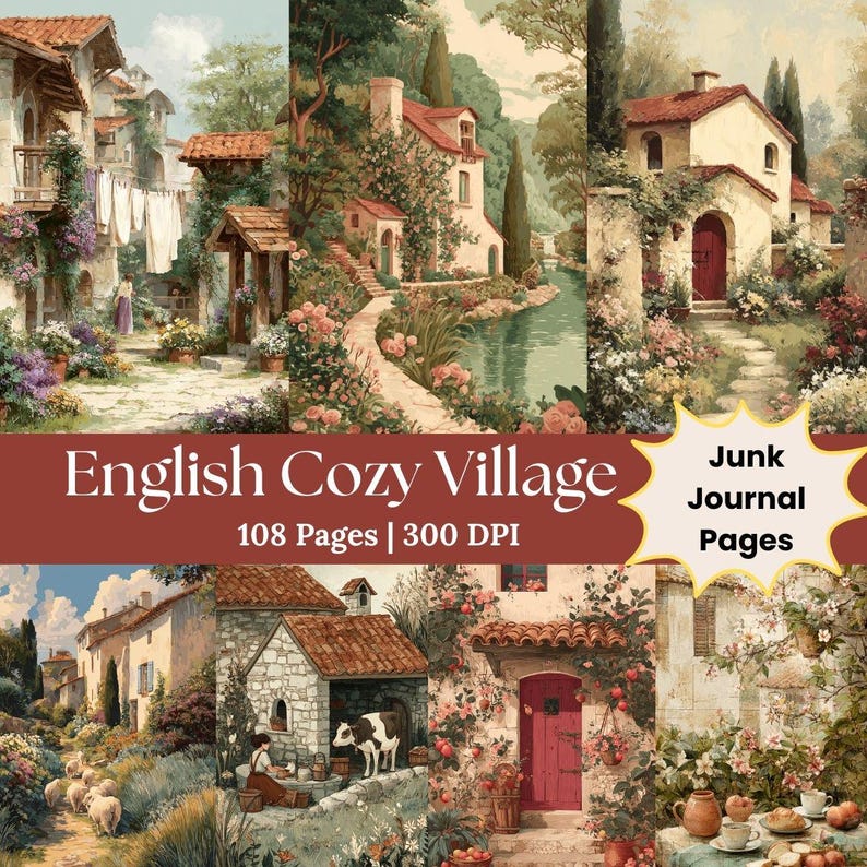 Cozy Cottage Paper Storybook Art, Garden Junk Journal, Cottagecore Art, Shabby Chic Ephemera Junk Journal Pages, Vintage Rustic Scrapbook