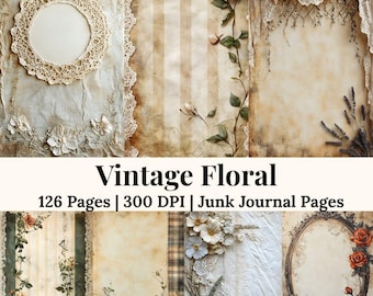 Druckbares neutrales Wildblumen Junk Journal Kit Vintage Style Blumen Seiten, Shabby Chic Blumen Ephemera Botanisches Papier, Vintage Frühlingspapier