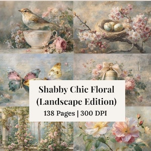 Kit imprimible de diario basura con flores estilo shabby chic, páginas de flores estilo vintage, sobres de primavera, rosas efímeras, suministros para diario basura, diario DIY