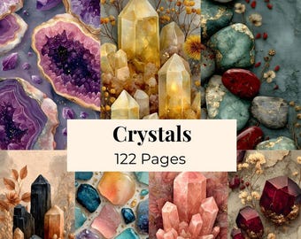 Crystal Junk Journal Kit, Crystal Mystical Paper, Spiritual Ephemera Grimoire Backgrounds, Witchy Journal Pages, Crystal Texture Nature Kit