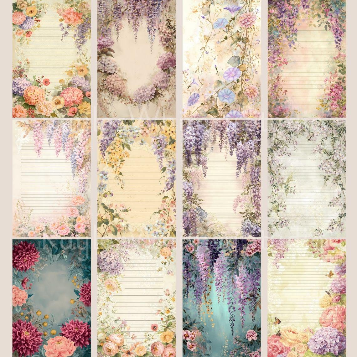 Scrap File With Ruled Pages Mega Floral Paper Bundle, Rose Paper Vintage Shabby Chic Junk Writing ...