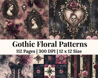 Viktorianisches Goth Junk Journal Kit Dunkel Romantische Blumen Goth Vintage Tapete Antikes Scrapbook Gothic Ephemera
