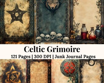 Keltisches Grimoire Junk Journal Kit Buch der Schatten Wicca Grimoire Papier Hexe Journal Seiten Mittelalterliches Digitales Scrapbooking