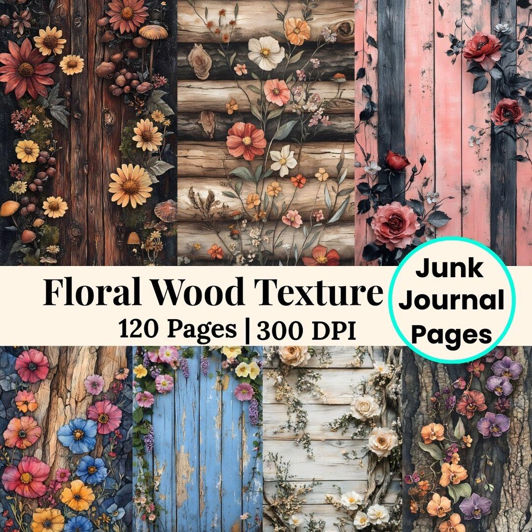 Printable Rustic Floral Wood Texture Digital Paper, Shabby Chic ...