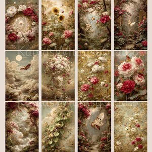 Botanical Junk Journal Kit, Floral Junk Journal Pages, Cottage Paper Printable Ephemera Rose Digital Papers, Storybook Art Digital Download image 6