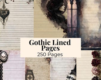 Gothic Lined Junk Journal Paper, Dark Botanical Printable Stationary, Victorian Printable Gothic Ephemera Notebook Pages, Writing Paper