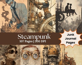 Steampunk Junk Journal Planner Industrial Grunge Digital Paper, carta da scrapbooking Steampunk Ephemera stampabile, pagine Steampunk, foglio collage