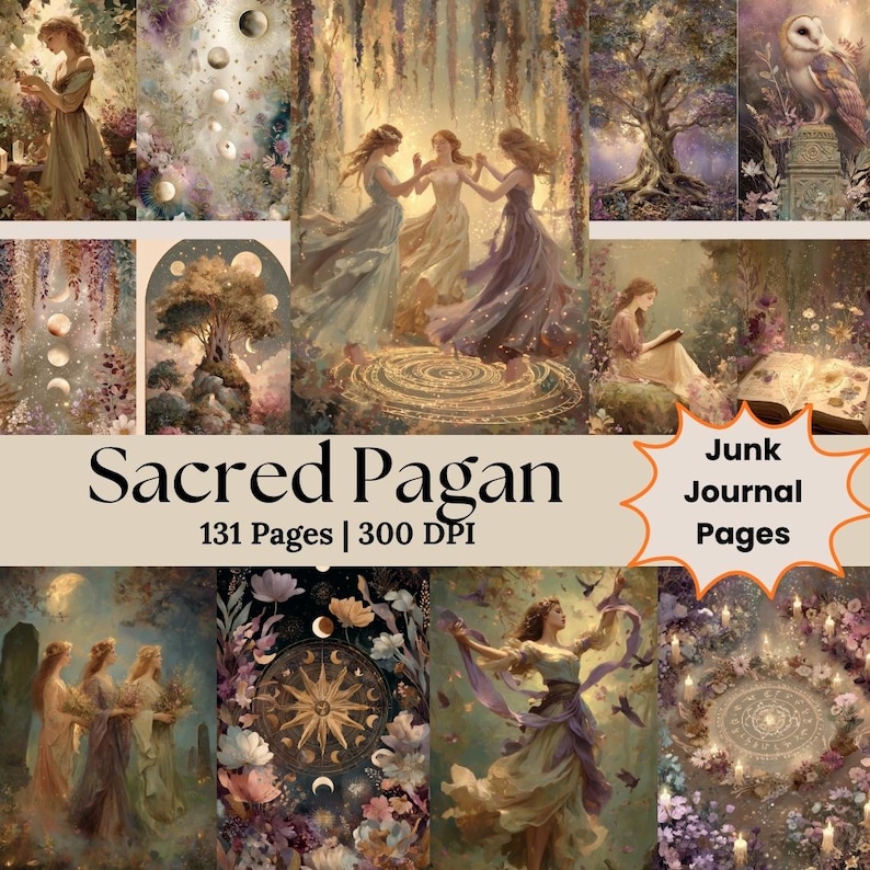 Sacred Pagan Junk Journal Pages Mystic Moon Printable Page Mystic Digital Scrapbook Paper Kit Celestial Collage Sheet Junk Journal Supply