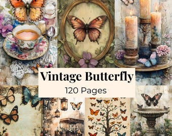Vintage Butterfly Bundle Junk Journal Kit Nature Journal Butterfly Printable Moth Illustrations Digital Ephemera