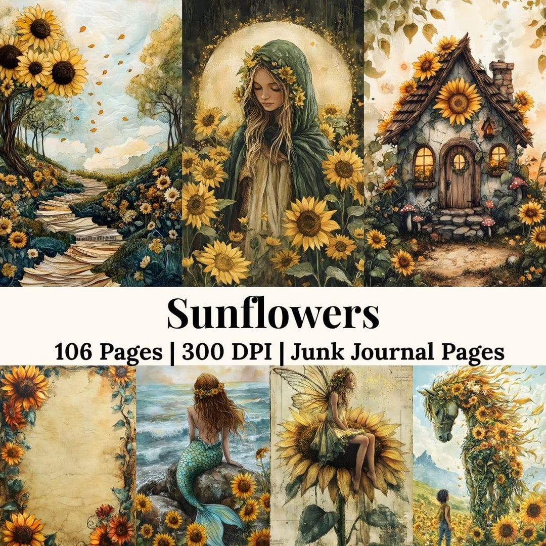 Sunflower Junk Journal Kit Sunflower Ephemera Vintage Floral Digital ...