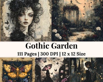 Gothic Garten Junk Journal Kit, Dark Academia Mystical Garden Rote Rose Papiere Vintage Junk Journal Druckbare Seiten
