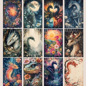 Dragon Fantasy Flower Journal Pages, Mythical Creature Ephemera Bundle, Dragon Forest Printable Craft Kit Fantasy Ephemera Junk Journal image 4