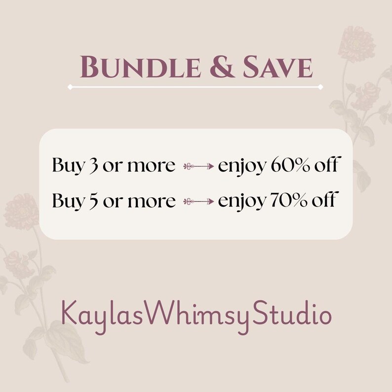 Header reads “Bundle & Save”. Text explains discounts: Buy 3 or more enjoy 60 percent off, Buy 5 or more enjoy 70 percent off