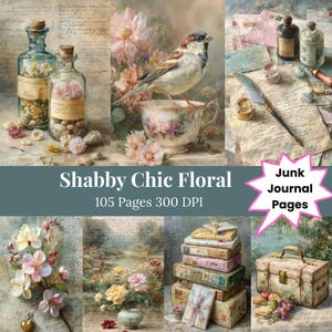 Kit per diario di scarto con rose floreali in stile shabby chic, pagina per diario floreale in stile vintage, materiale per diario di scarto primaverile, materiale per diario di scarto, materiale per diario digitale con busta