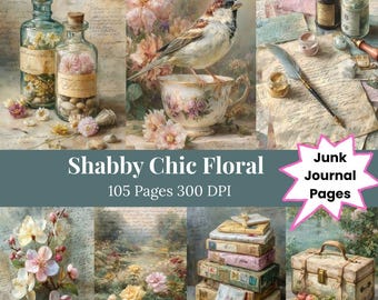 Shabby Chic Floral Rose Junk Journal Kit Vintage Style Flower Journal Page Spring Ephemera Junk Journal Supplies Envelope Ephemera Digital