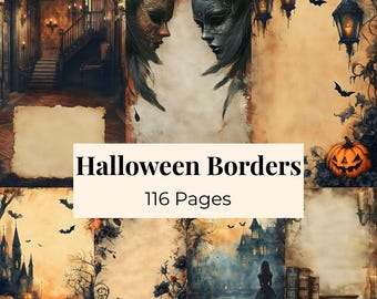 Halloween Border Junk Journal Paper, Vintage Halloween Printable Ephemera, Halloween Cards, Vintage Jacko lanterns
