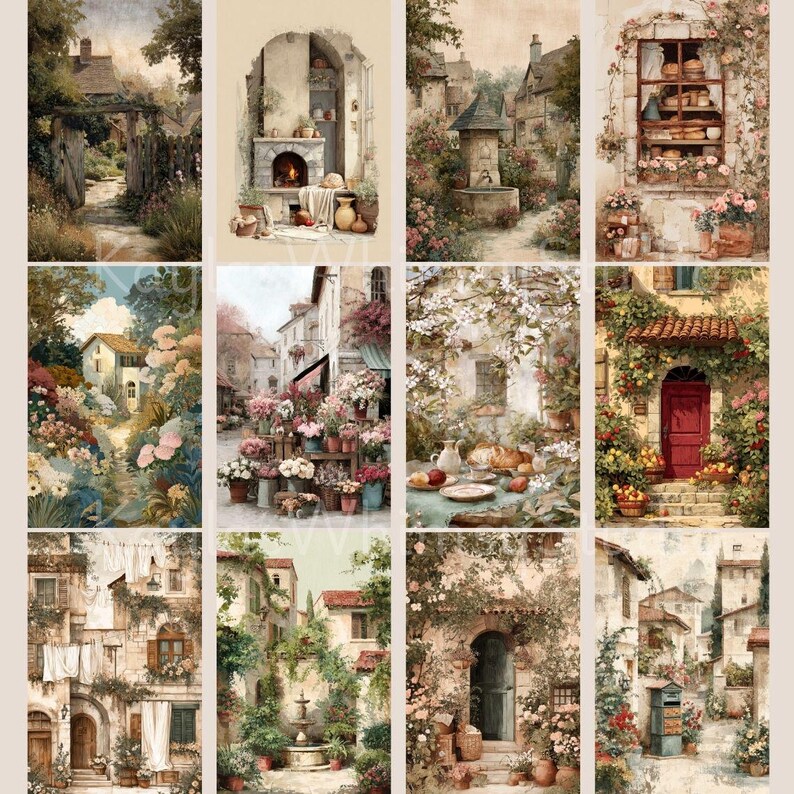 Cozy Cottage Paper Storybook Art, Garden Junk Journal, Cottagecore Art, Shabby Chic Ephemera Junk Journal Pages, Vintage Rustic Scrapbook