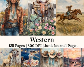 Western Junk Journal Kit Cowgirl Junk Journal Cowboy Printable Vintage Ephemera Scrapbook Papiere Prairie Seiten