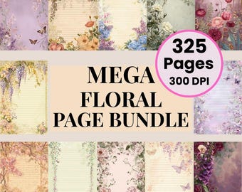 Mega Floral Papier Bündel, Rosen Papier Vintage Shabby Chic Junk Journal Scrap Pack, schöne Basics gefüttert Journal Papiere Digital