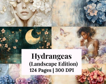 Vintage Hortensie Junk Journal Kit Blaue Hortensie Ephemera Collage Sheets Druckbare digitale Journalseiten