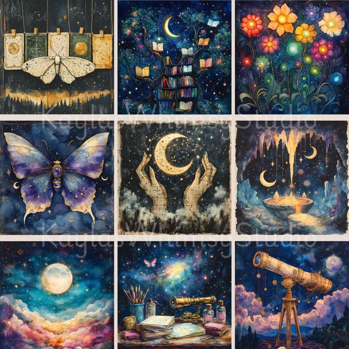 Printable Celestial Paper Pack, Moon Theme Celestial Ephemera, Star ...