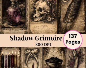 魔法の呪文書グリモア呪文印刷可能な魔術ページ、ダークマジックデジタルジャンクジャーナル魔術魔法呪文書ページ印刷