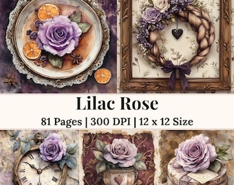 Flieder Vintage Rose Junk Journal, Shabby Chic Blumen Ephemera Kit, druckbares Blumen Ephemera Kit, Vintage Blumen Papierpackung, Pastell Antik Rose Art Journal Kit