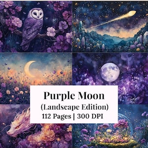 Purple Moon Junk Journal Kit, Printable Purple Ephemera Decorative Paper, Faerie Fantasy fairytale Papers, Fantasy Lavender Journal Digital