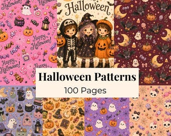 Cute Halloween Digital Paper Bundle, Printable Halloween Pumpkin Digital Paper, Boo Paper, Spooky Junk Journal Paper Kit, Ghost Papers
