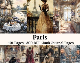 Paris Junk Journal Kit Französisch Cafe Aquarell Paris Szenen Romantische Frankreich Reise Scrapbook Papiere Printable Seiten