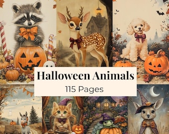 Halloween Animals Junk Journal Kit, Woodland Halloween Storybook Journal, Animal Digital Spooky Printable Art Paper