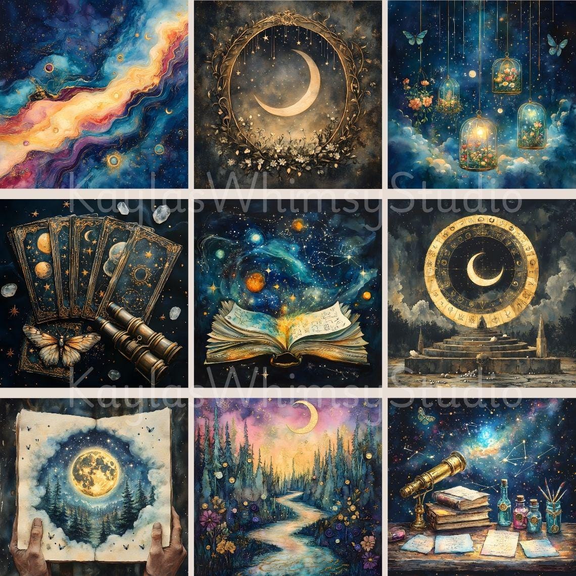 Printable Celestial Paper Pack, Moon Theme Celestial Ephemera, Star ...