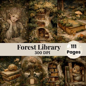 Forest Library Journal Magical Woods Fairytale Printable Flowers Ephemera Mystical Paper Kit Fantasy Forest Pages Digital Papers