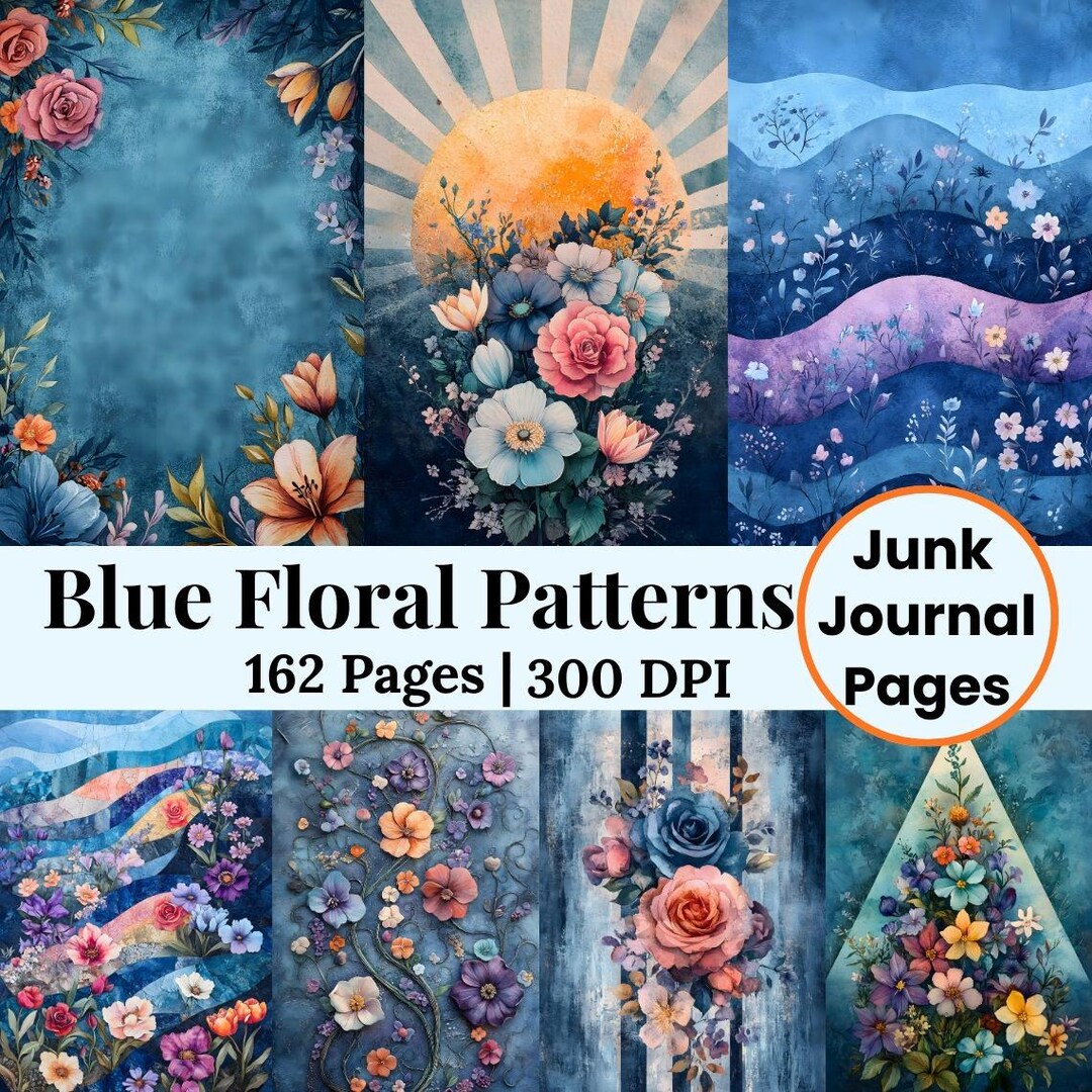 Blue Floral Junk Journal Kit Vintage Style Flower Pages, Vintage ...