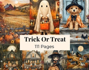 Trick or Treat Halloween Junk Journal Kit Vintage Halloween Ephemera Spooky Scrapbook Collage Papers Costume Parade Printable