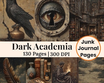 Dark Academia Journal Kit, Gothic Library Printable Dark Ephemera Scrapbook Paper Magic Wicca Grimoire Sepia Secret Library Background Paper
