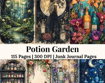 Potion Magic Junk Journal Kit Witchy Ephemera Dark Fantasy Spellbook Art Mystic Printable Collage Journal Seiten Scrapbook