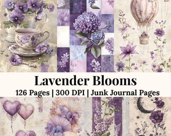 Lavender Floral Junk Journal Kit Shabby Chic Lace Journal Ephemera Vintage Lila Papiere Hübsche Grunge Journal Seiten