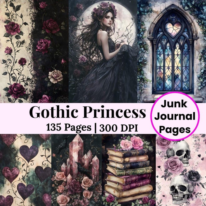 Gothic Printable Rustic Journal Kit Gothic Ephemera Shabby Chic Papers, Cottagecore Paper, Vintage Roses Digital Paper, Skull Journal Pages