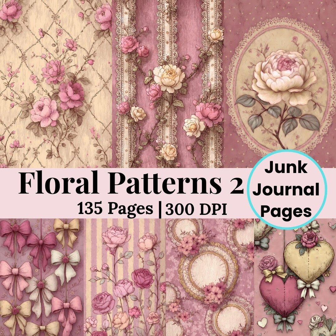 Printable Shabby Chic Floral Papers, Vintage Style Flower Ephemera Junk ...