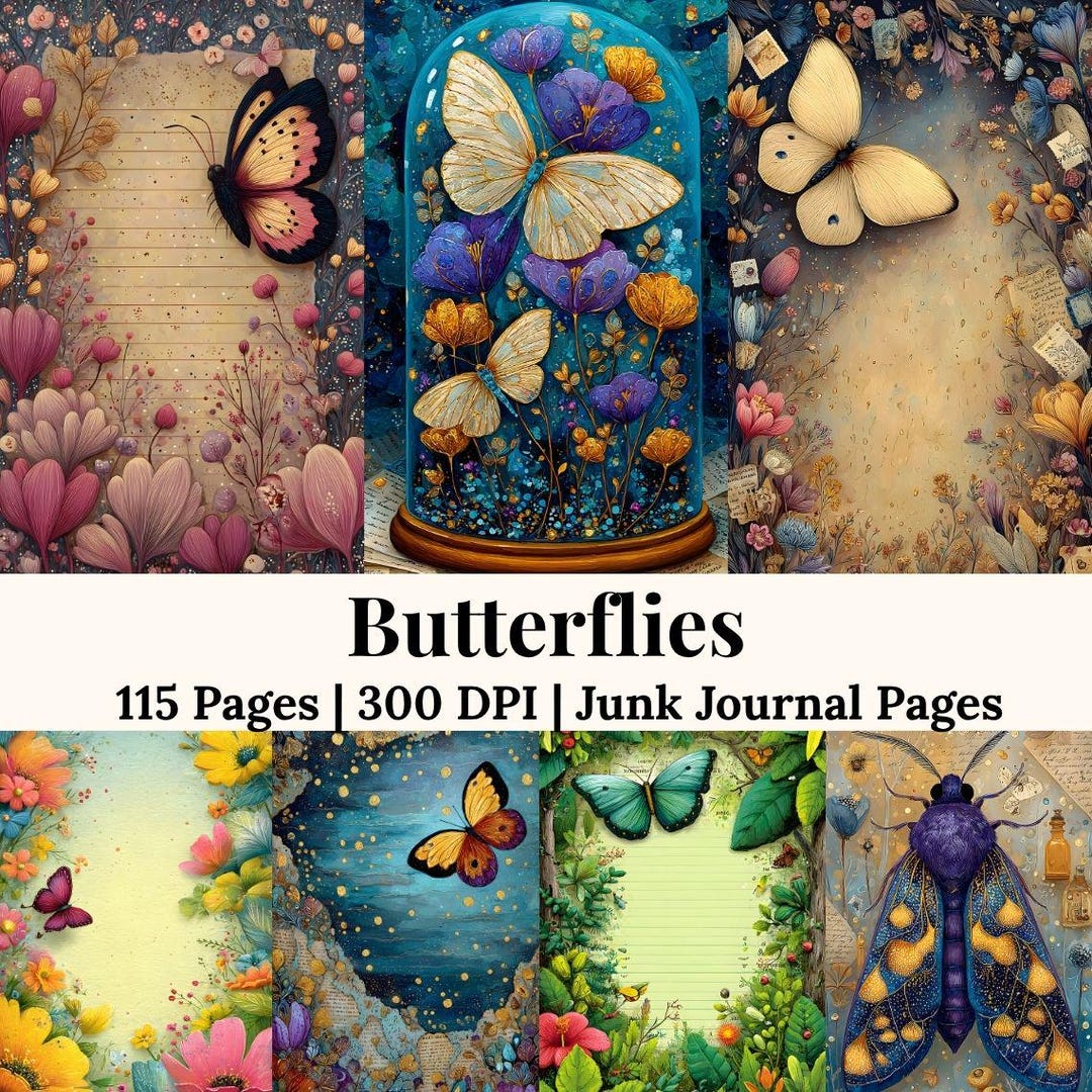 Butterfly Junk Journal Kit, Printable Floral Ephemera Scrapbook Paper ...