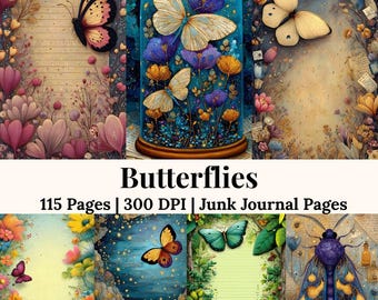 Schmetterling Junk Journal Kit, druckbares Blumen Ephemera Scrapbook Papier, Garten Fantasy Wald Junk Journal Seiten, Shabby Chic floral Papiere