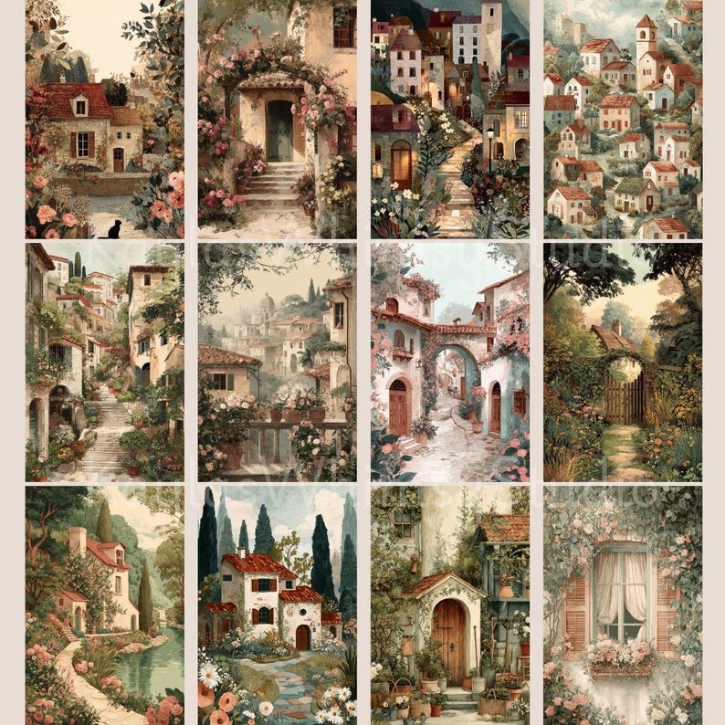Cozy Cottage Paper Storybook Art, Garden Junk Journal, Cottagecore Art, Shabby Chic Ephemera Junk Journal Pages, Vintage Rustic Scrapbook